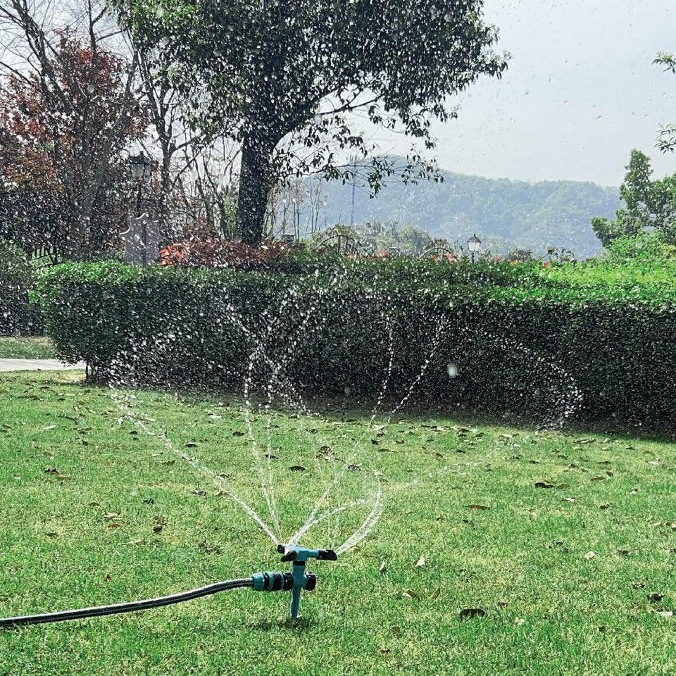 Kadaon garden sprinkler 360-degree rotation for even, wide-area lawn coverage.