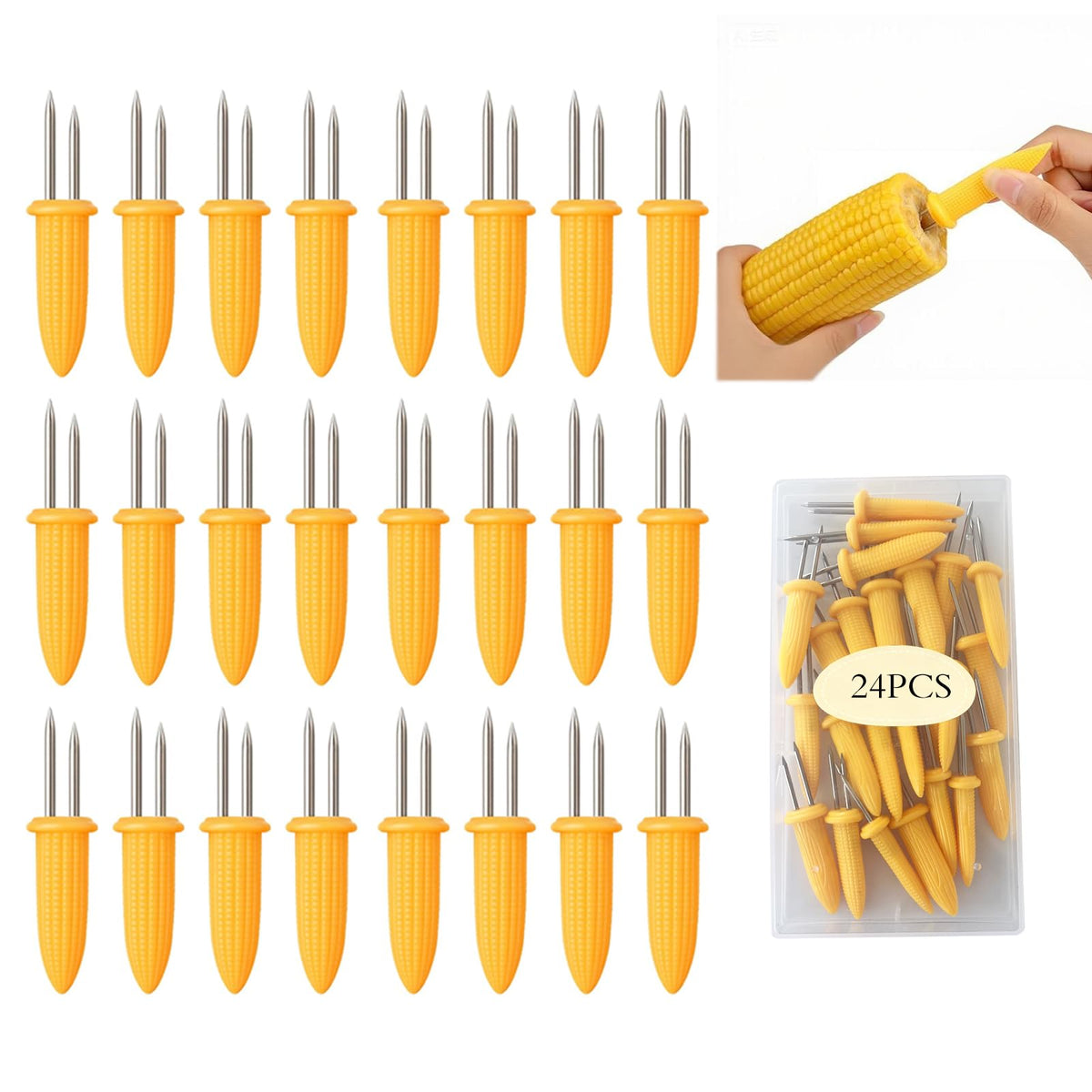 Kadden corn-on-the-cob holders with stainless steel prongs for secure grilling.