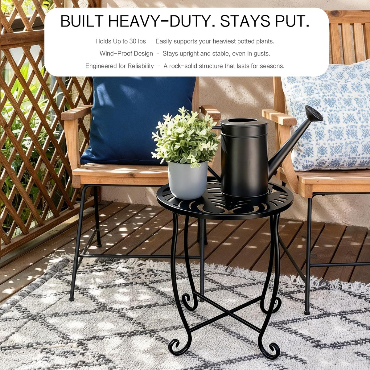 Supports up to 30 lbs for drinks, plants, or devices