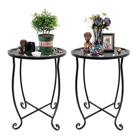 Kaesithar outdoor side table with Monstera pattern for chic balcony decor