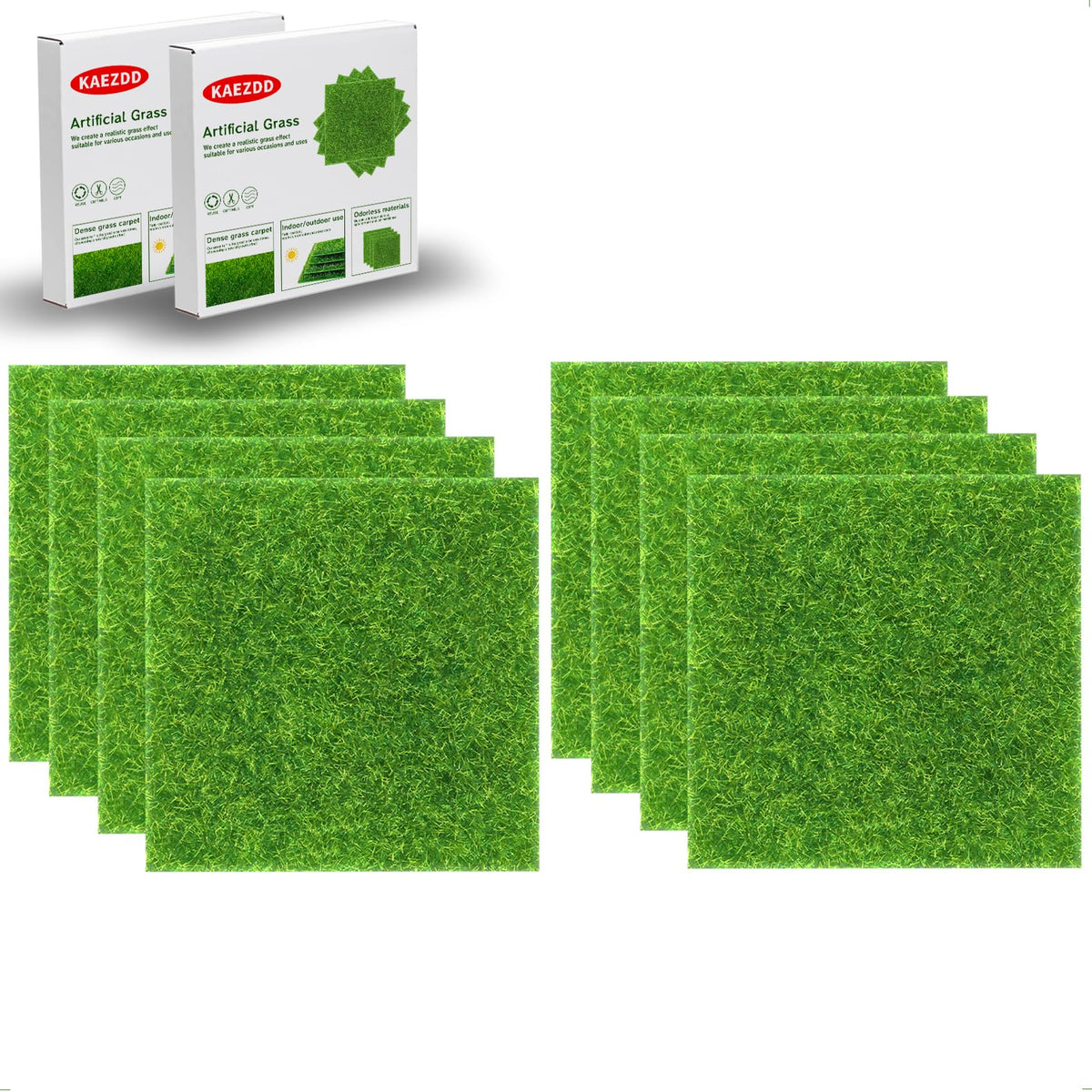 KAEZDD 8-pack 6x6 inch fake grass tiles arranged like a lawn for crafts and displays