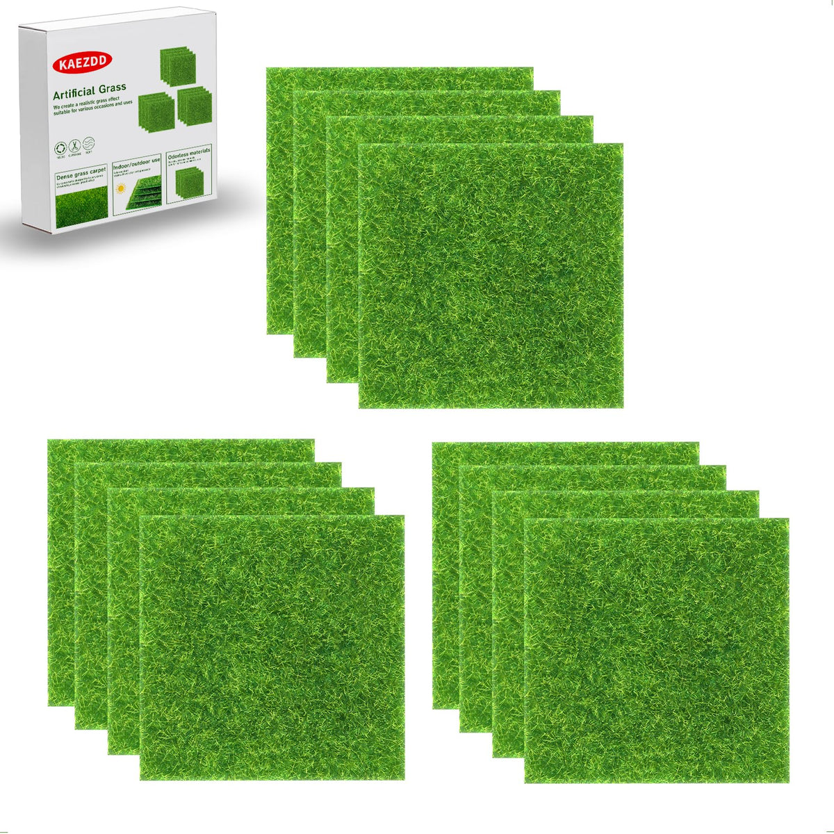 KAEZDD artificial grass tile 6x6 pack for crafts and indoor/outdoor mock lawn displays