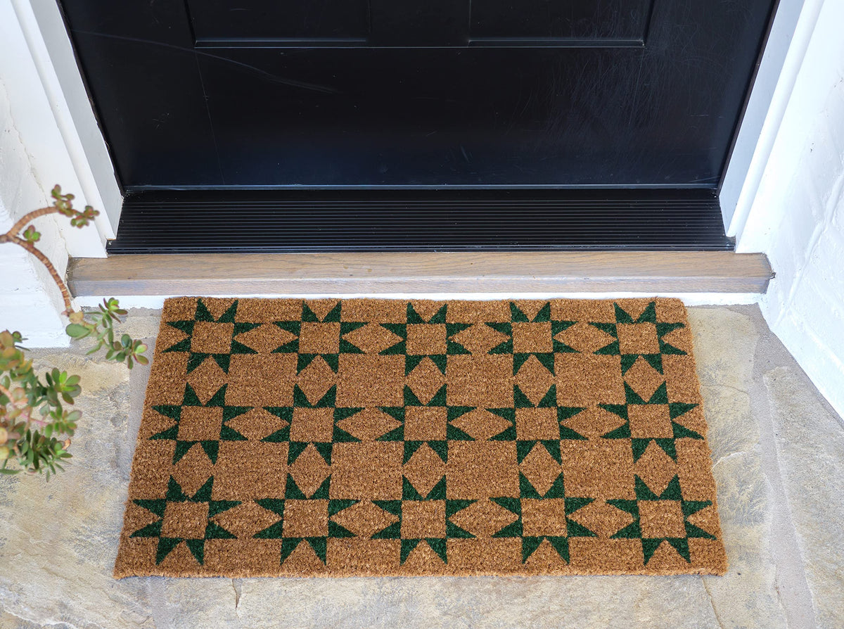 KAF Home coir doormat green back view emphasizes non-slip PVC backing