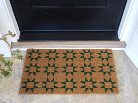 KAF Home coir doormat green back view emphasizes non-slip PVC backing