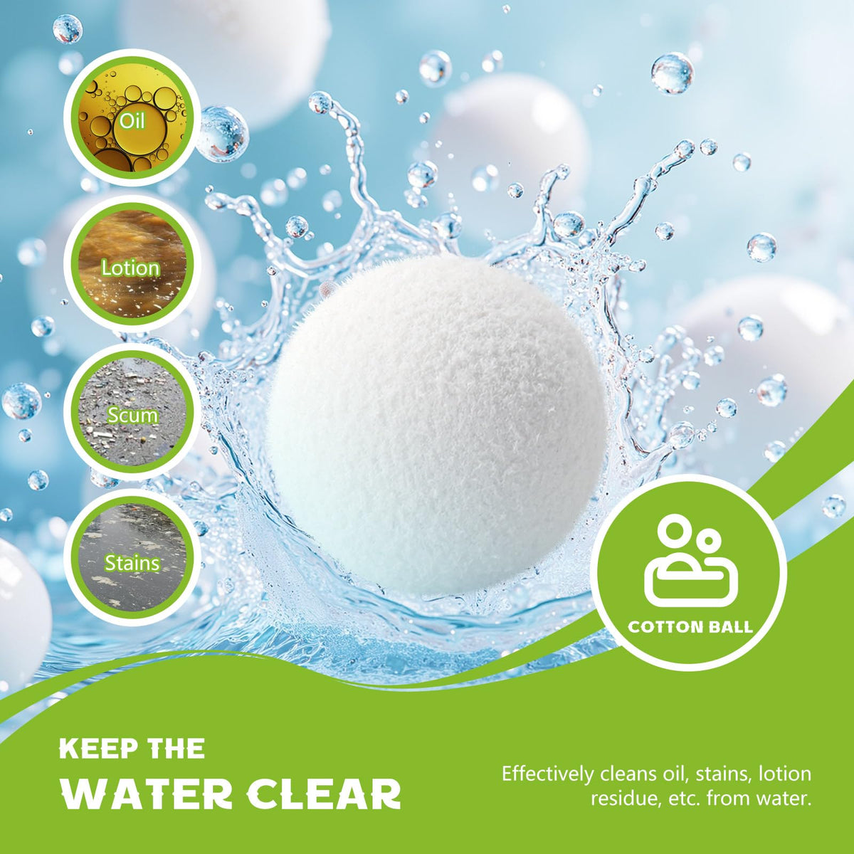 Kaifansun hot tub absorber ball demonstrates easy floating oil removal.