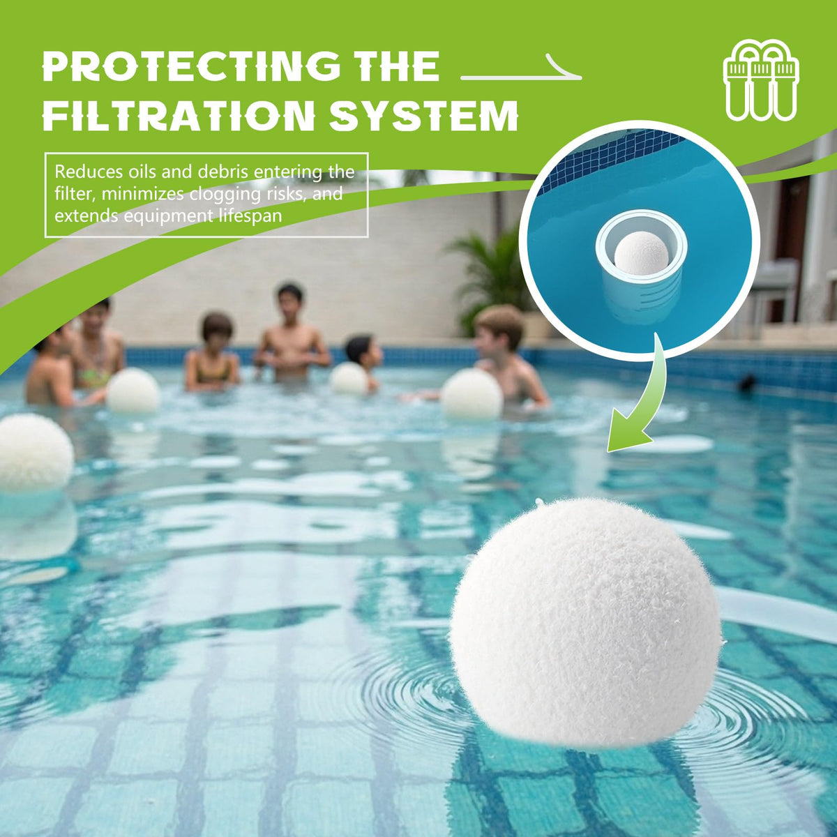 Kaifansun pool absorber ball aids quick water cleaning.