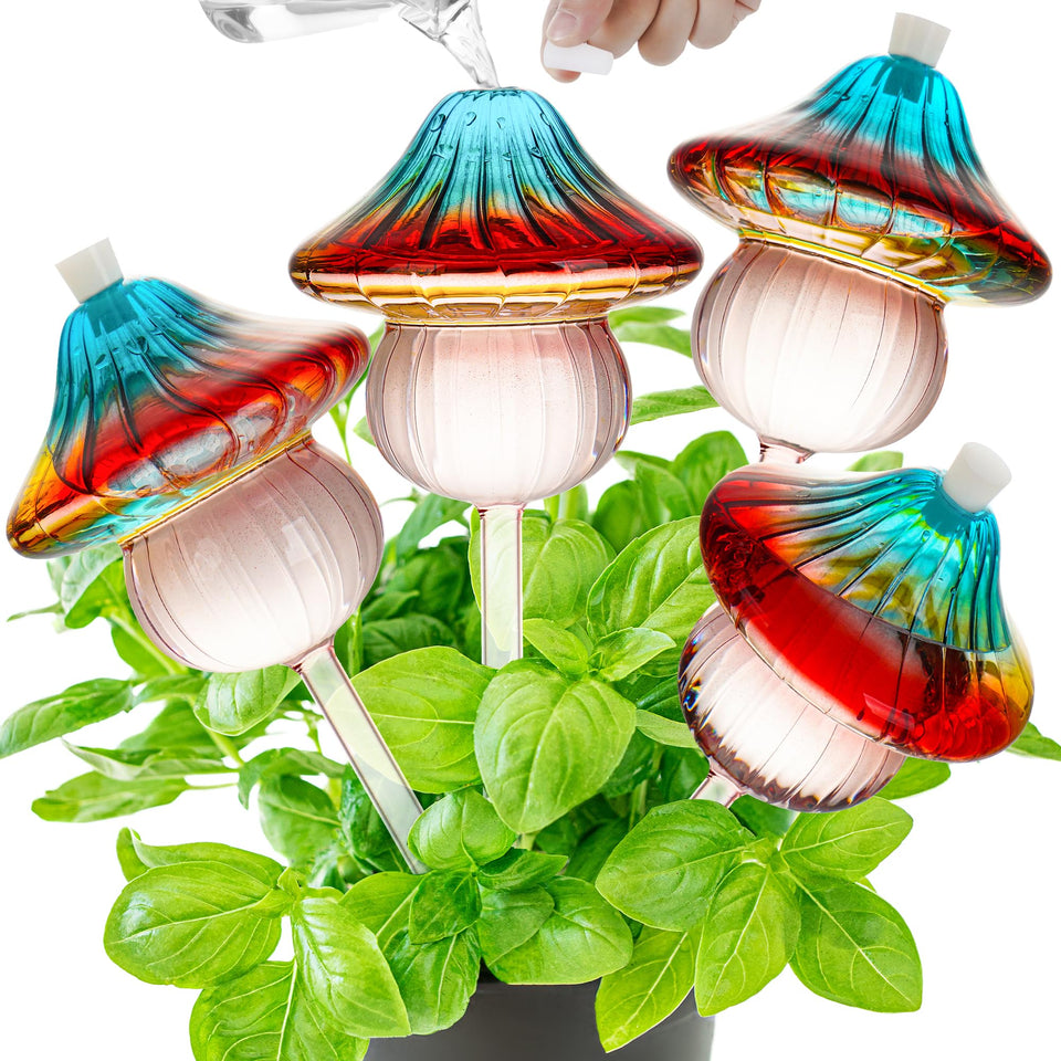 Kaimfdg 11oz glass watering globe with mushroom gradient for plant hydration