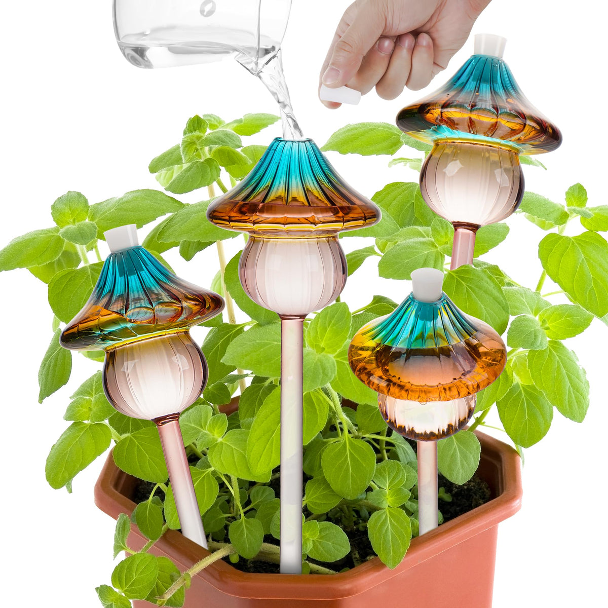 Kaimfdg plant watering globes mushroom design provide gentle hydration for indoor plants.
