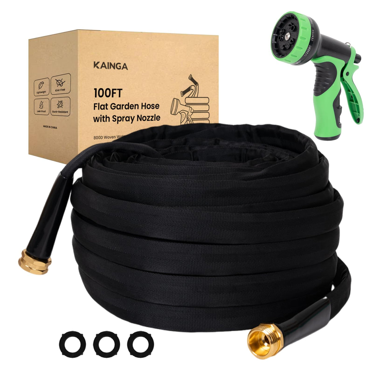 KAINGA lightweight flat hose 100 ft for easy reach and efficient watering.