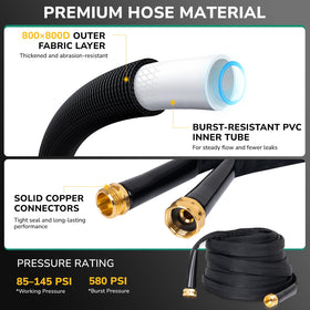 KAINGA hose with standard 3/4 GHT fittings for leak resistant connections.