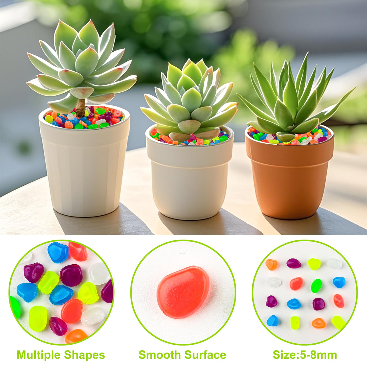 Kaiyuan Dynasty glow pebbles add subtle color to patio decoration.