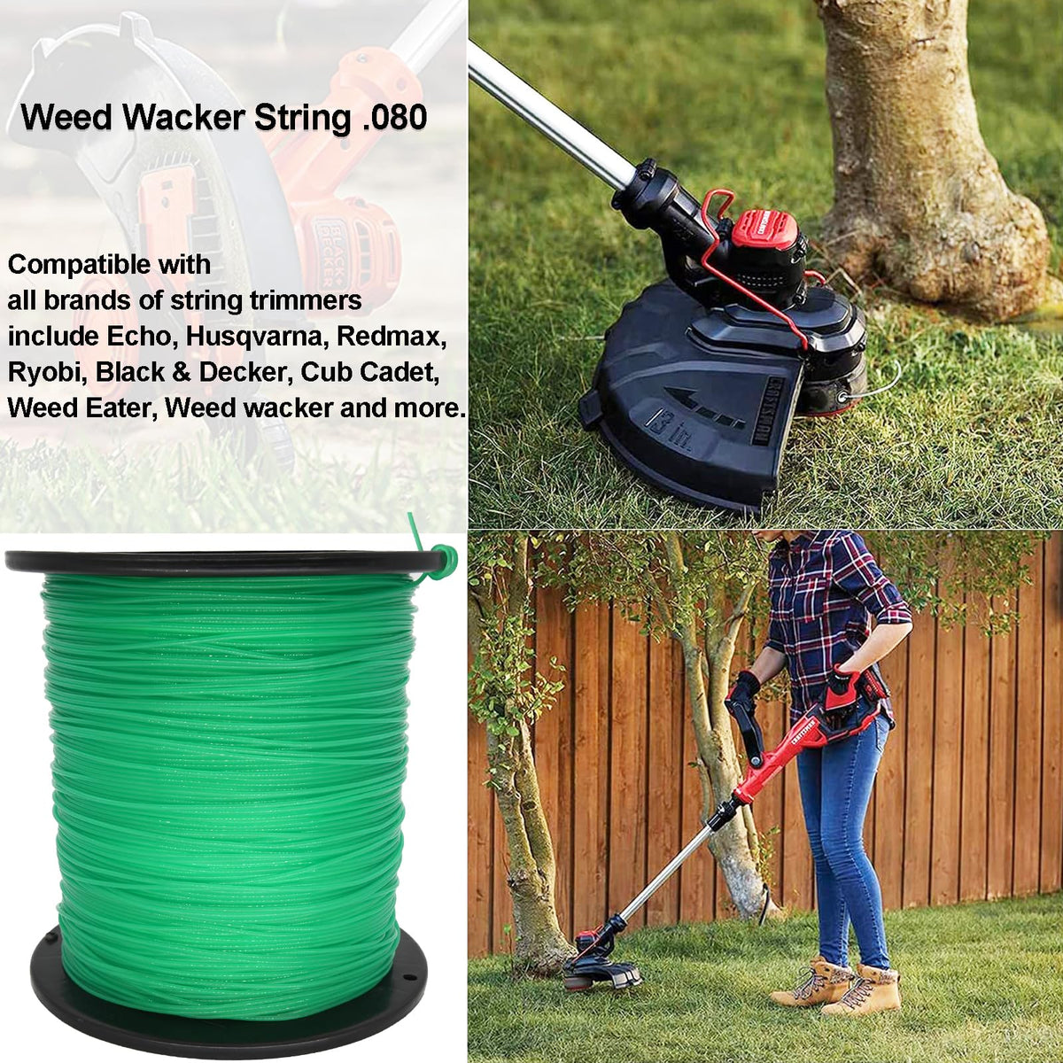KAKO 080 round trimmer line 1200 ft green reel for lasting use.