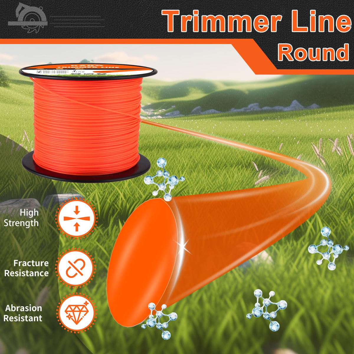 KAKO 0.105-inch line on bright orange spool for easy visibility during reloading.