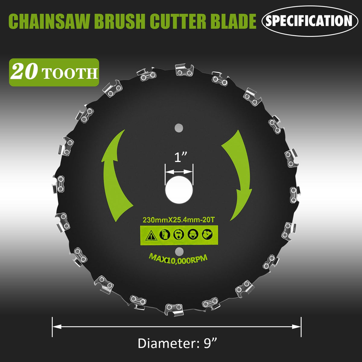 KAKO 9-inch 20T blade mounted on a trimmer for thick weeds