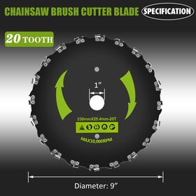 KAKO 9-inch 20T blade mounted on a trimmer for thick weeds