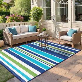 Kalafun blue-green outdoor rug adds coastal style on balconies