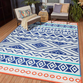 Kalafun outdoor rug 5x8 with reversible design for patios and camping.