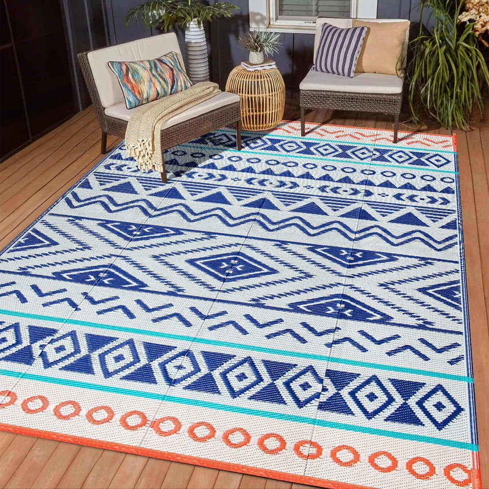 Kalafun outdoor rug 5x8 with reversible design for patios and camping.
