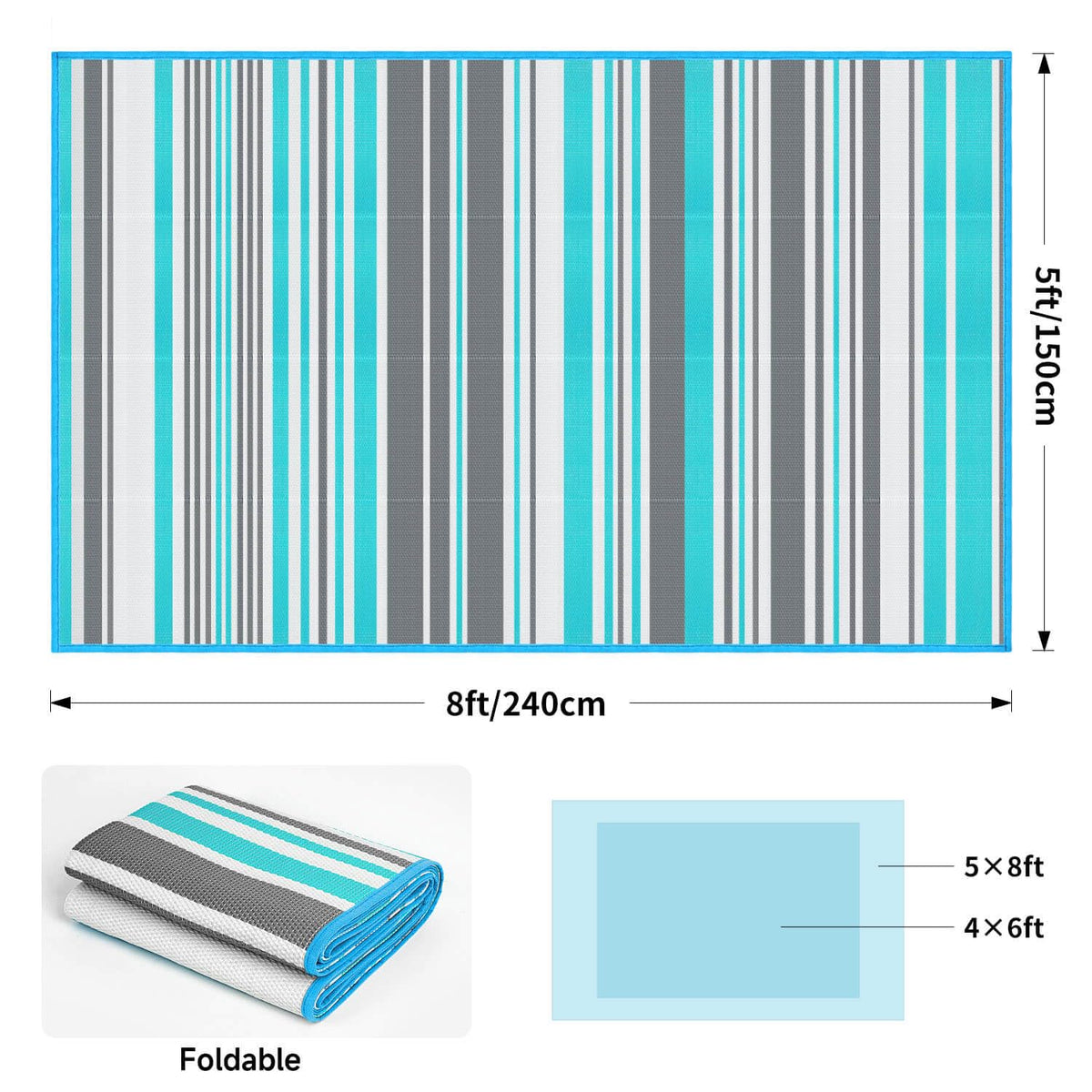 Kalafun outdoor rug folded for compact storage during travel and camping
