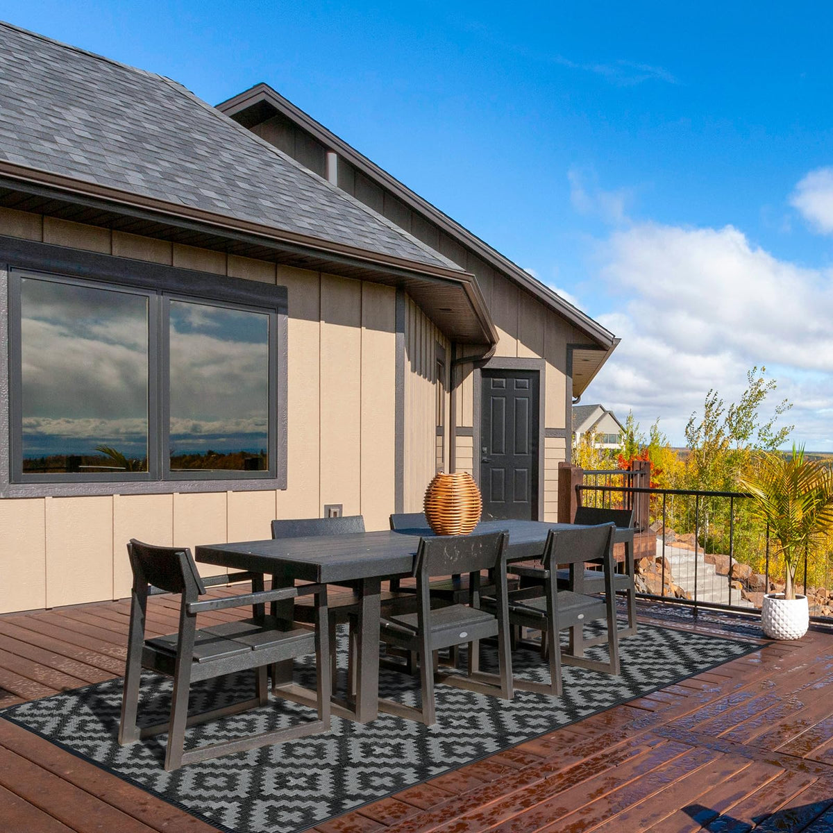 Kalafun rug with non-slip backing stays securely in place on wooden decks