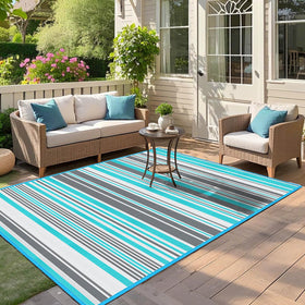 Kalafun waterproof rug withstands spills and weather.