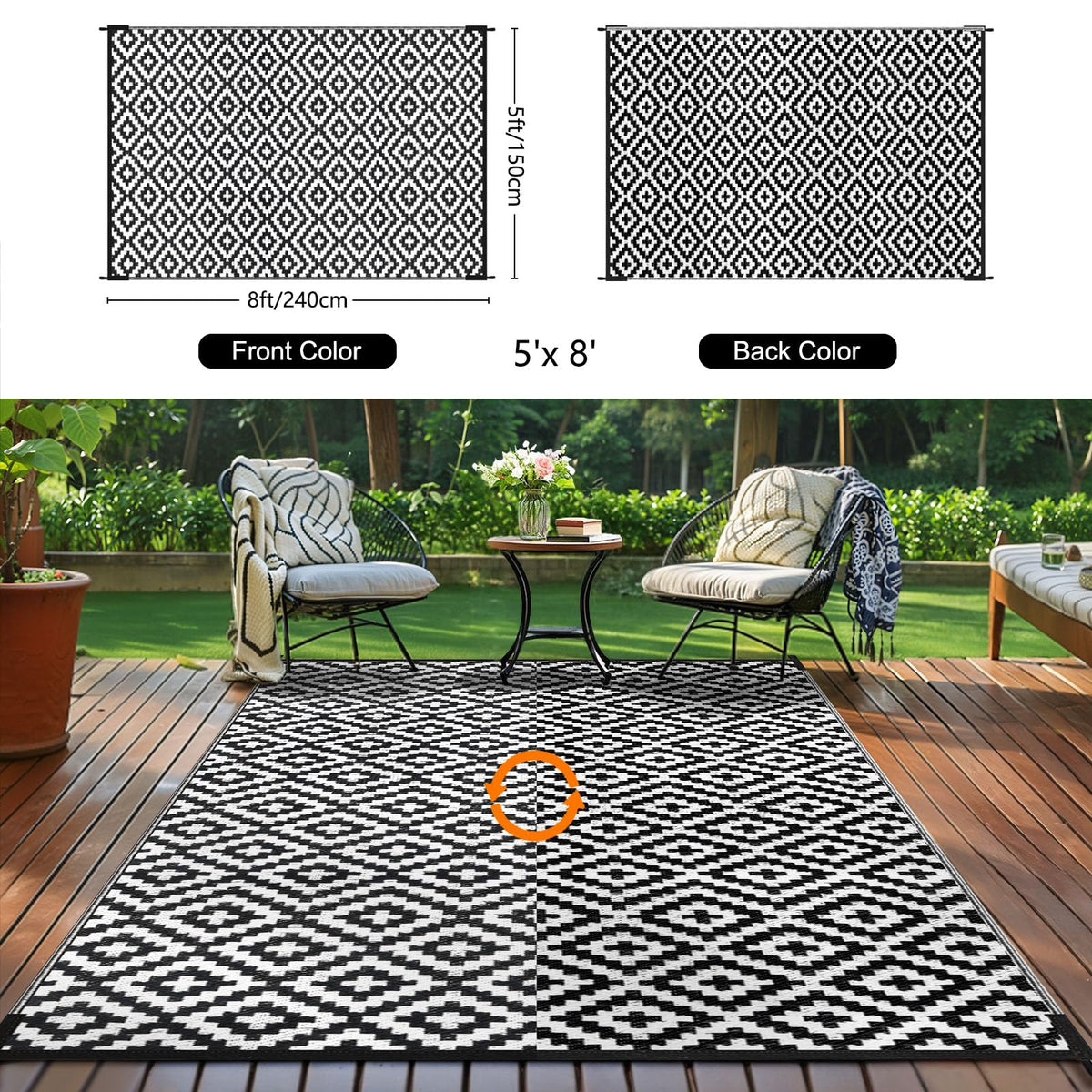 Kalafun UV-resistant rug stands up to sun on decks and balconies.