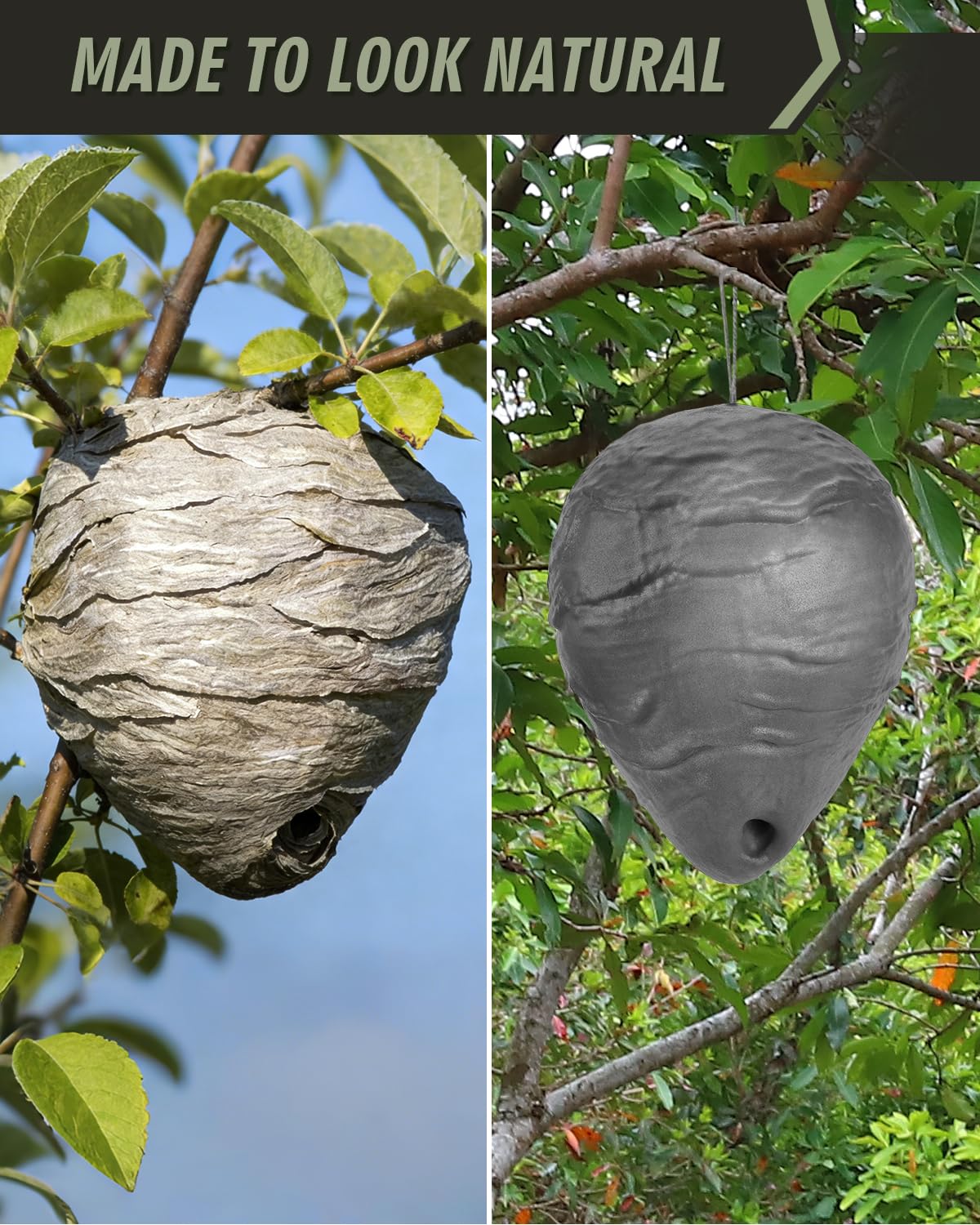 Kalkal Wasp Nest Decoy uses weatherproof material for outdoor protection in all conditions.