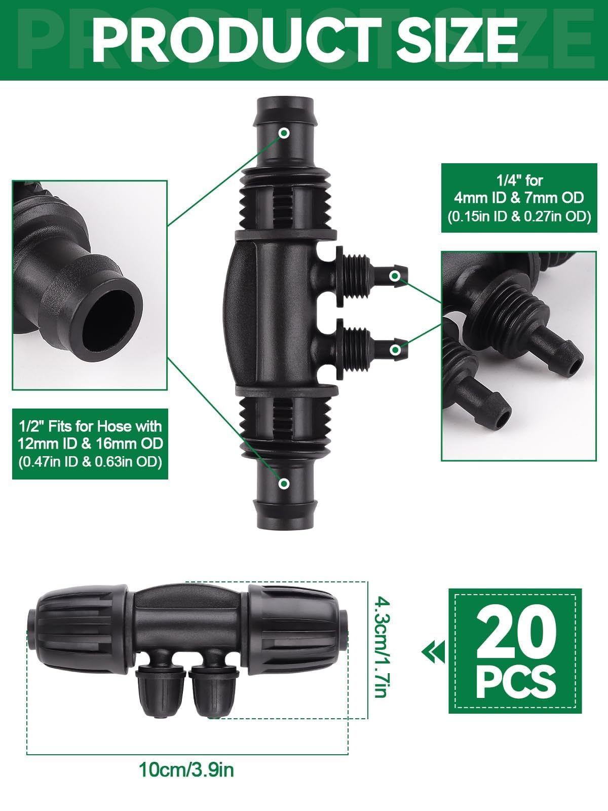 Kalolary 1/2 inch to 1/4 inch tube adapter for customizable tubing routes.