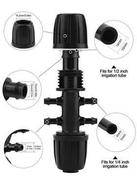 Kalolary anti-drop tee keeps tubing secure during quick drip installations.