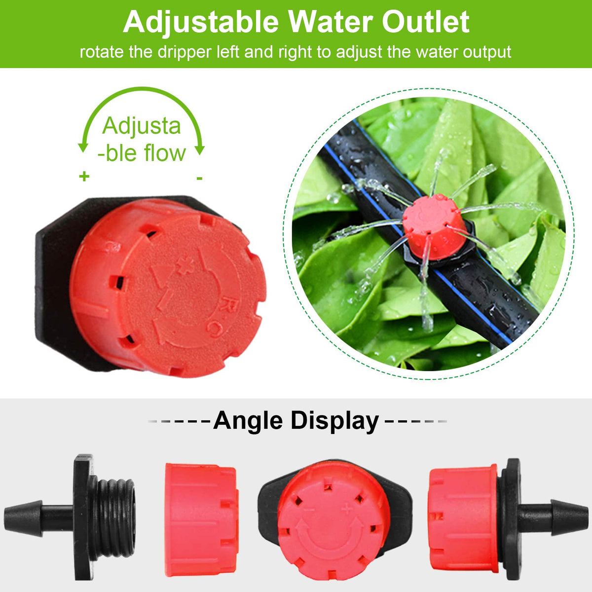 Kalolary drippers compatible with 4mm and 7mm tubes for flexible setups.