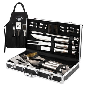 Kaluns 21-piece grill set displayed for outdoor barbecues, durable and ready to use.