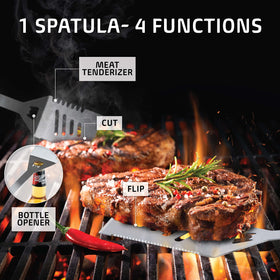 Kaluns four-function spatula designed for versatility at the grill.