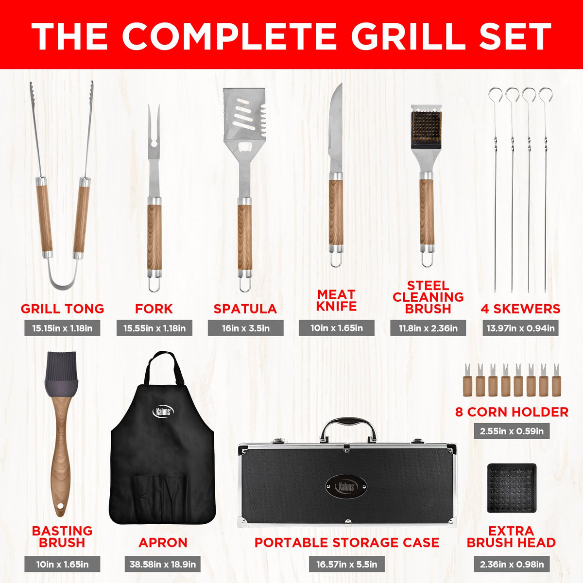 Kaluns apron with four pockets for tool storage while grilling.