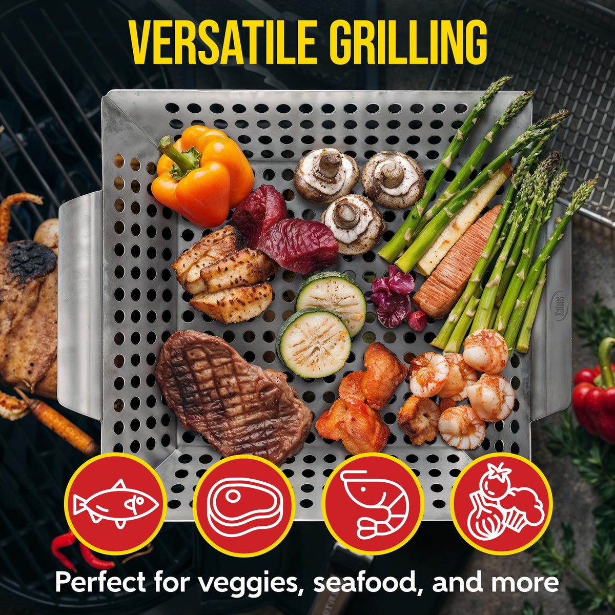 Kaluns 430 stainless steel basket with vented holes for steady heat.
