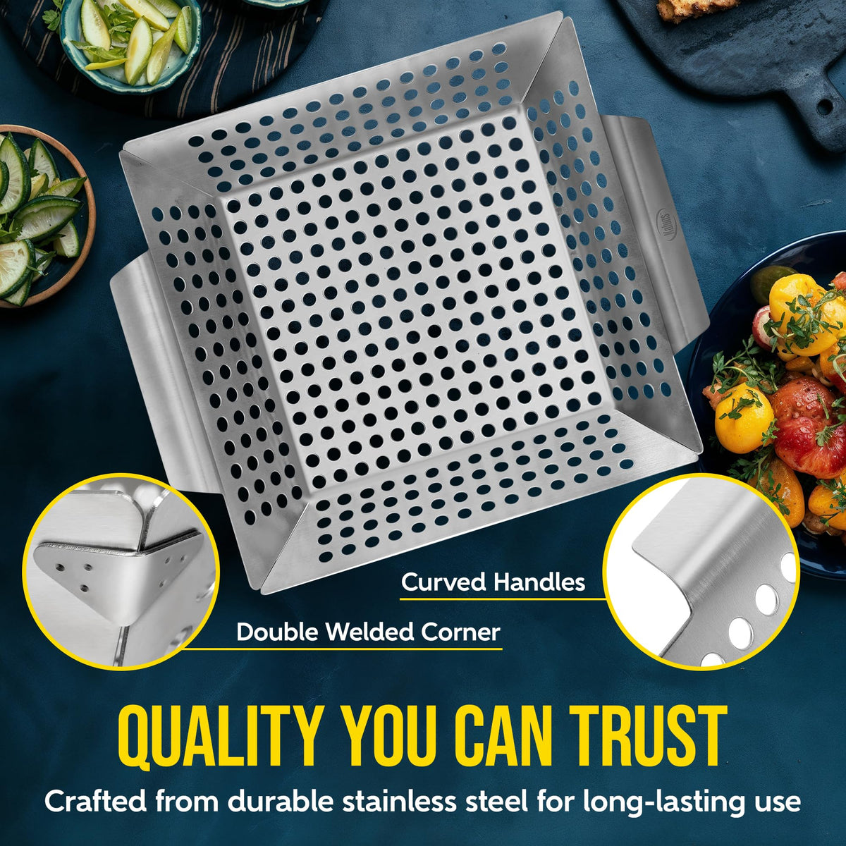 Kaluns dishwasher-safe basket simplifies cleanup after grilling.