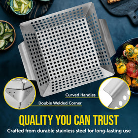 Kaluns dishwasher-safe basket simplifies cleanup after grilling.