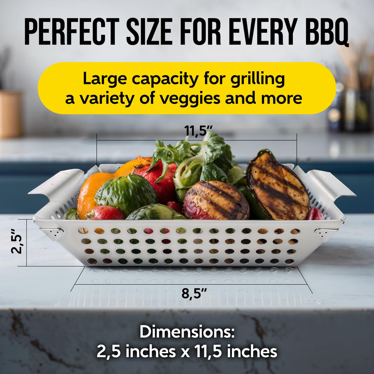 Kaluns grill basket on grill showing user-friendly heat distribution.