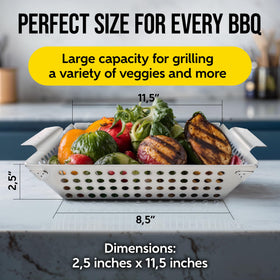 Kaluns grill basket on grill showing user-friendly heat distribution.