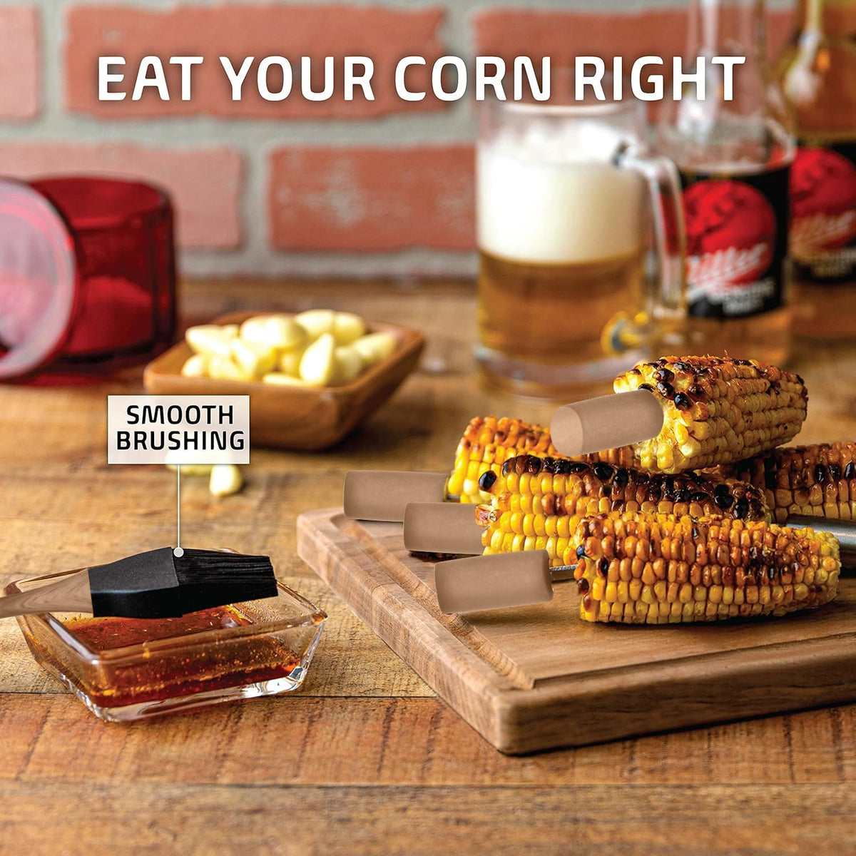 Kaluns skewers and corn holders ideal for even grilling.