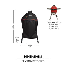 Kamado Joe Classic Joe cover compatibility with round grills keeps outdoor cooking gear organized.
