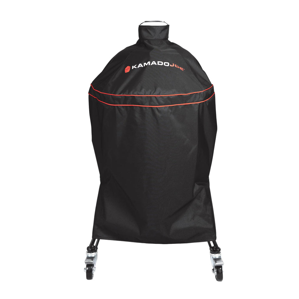 Kamado Joe Classic Joe cover waterproof full-length keeps grill protected from rain and debris.