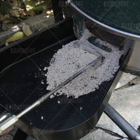 KAMaster ash pan curved opening prevents spills during cleaning.
