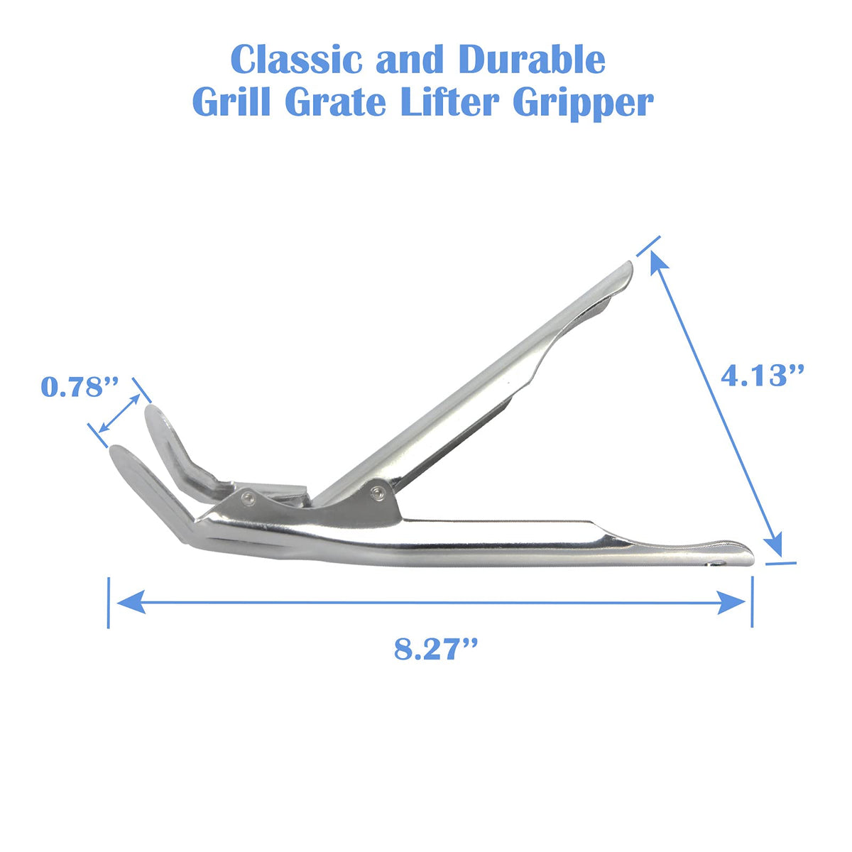 KAMaster grill grate lifter close-up shows rustproof steel durability.