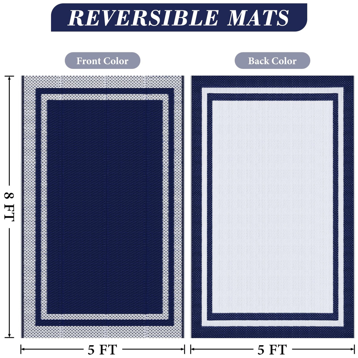 KMAT outdoor rug blue-white waterproof surface protects decks.