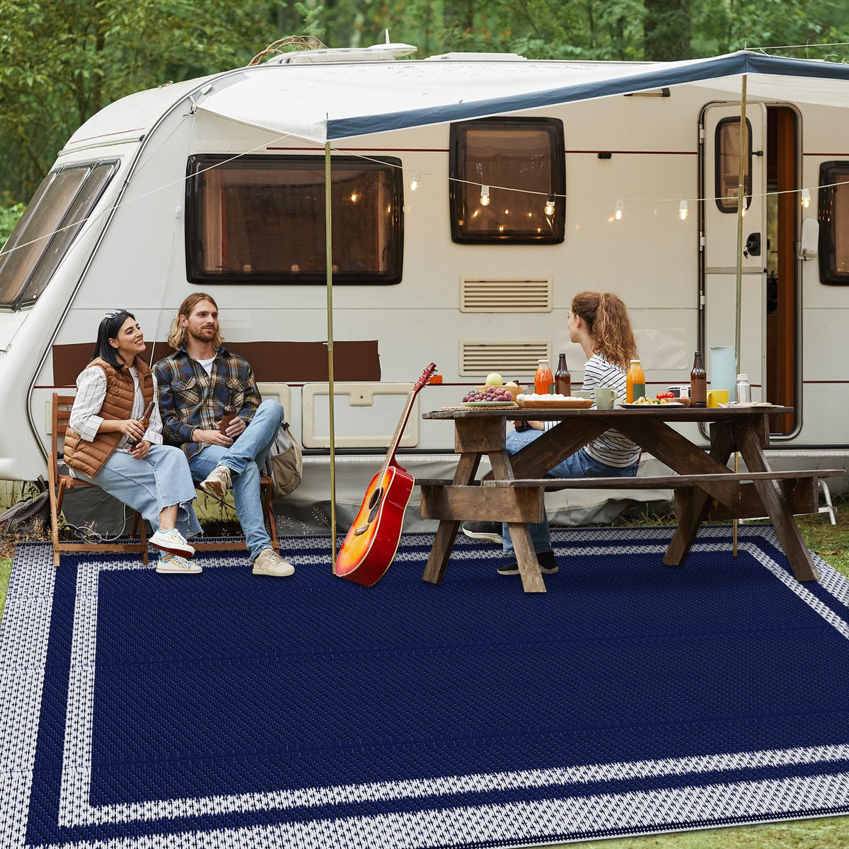 KMAT outdoor rug easy-clean hose-off for quick maintenance.