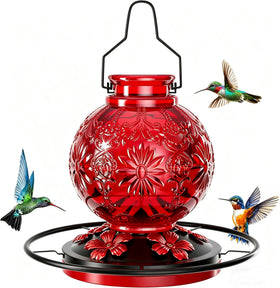 Kamiverde glass hummingbird feeder with flower ports attracts birds for vibrant garden viewing