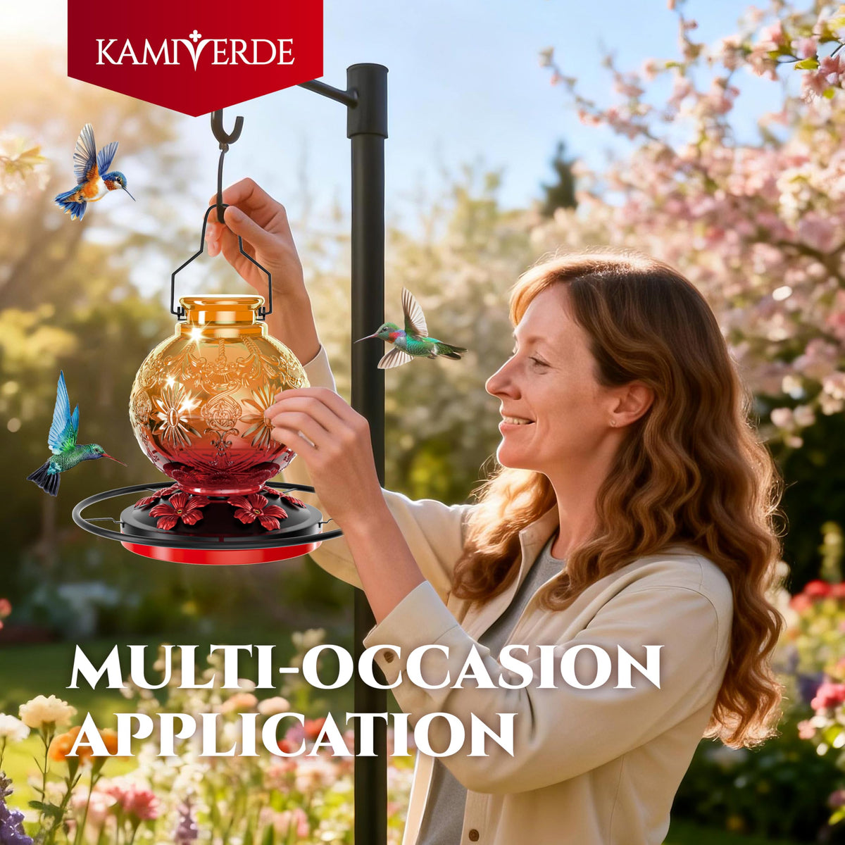 KAMIVERDE outdoor hanging feeder enhances patio garden bird watching.