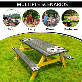 Kamoor daisy-patterned setup elevates casual outdoor meals.
