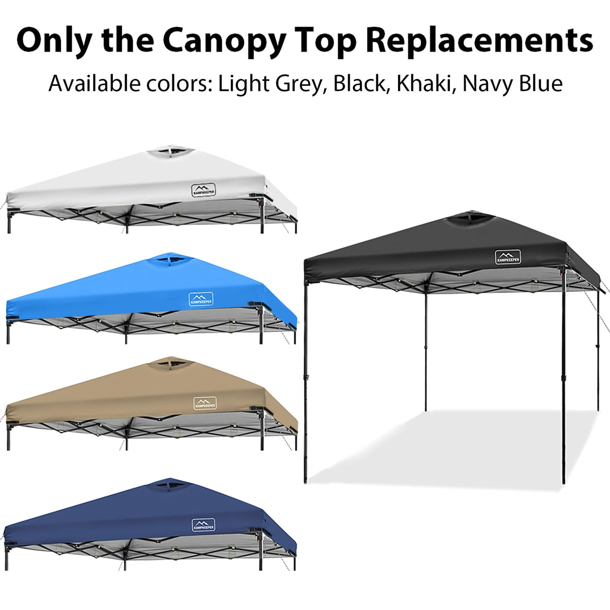 KAMPKEEPER black 10x10ft canopy top provides durable weather protection.