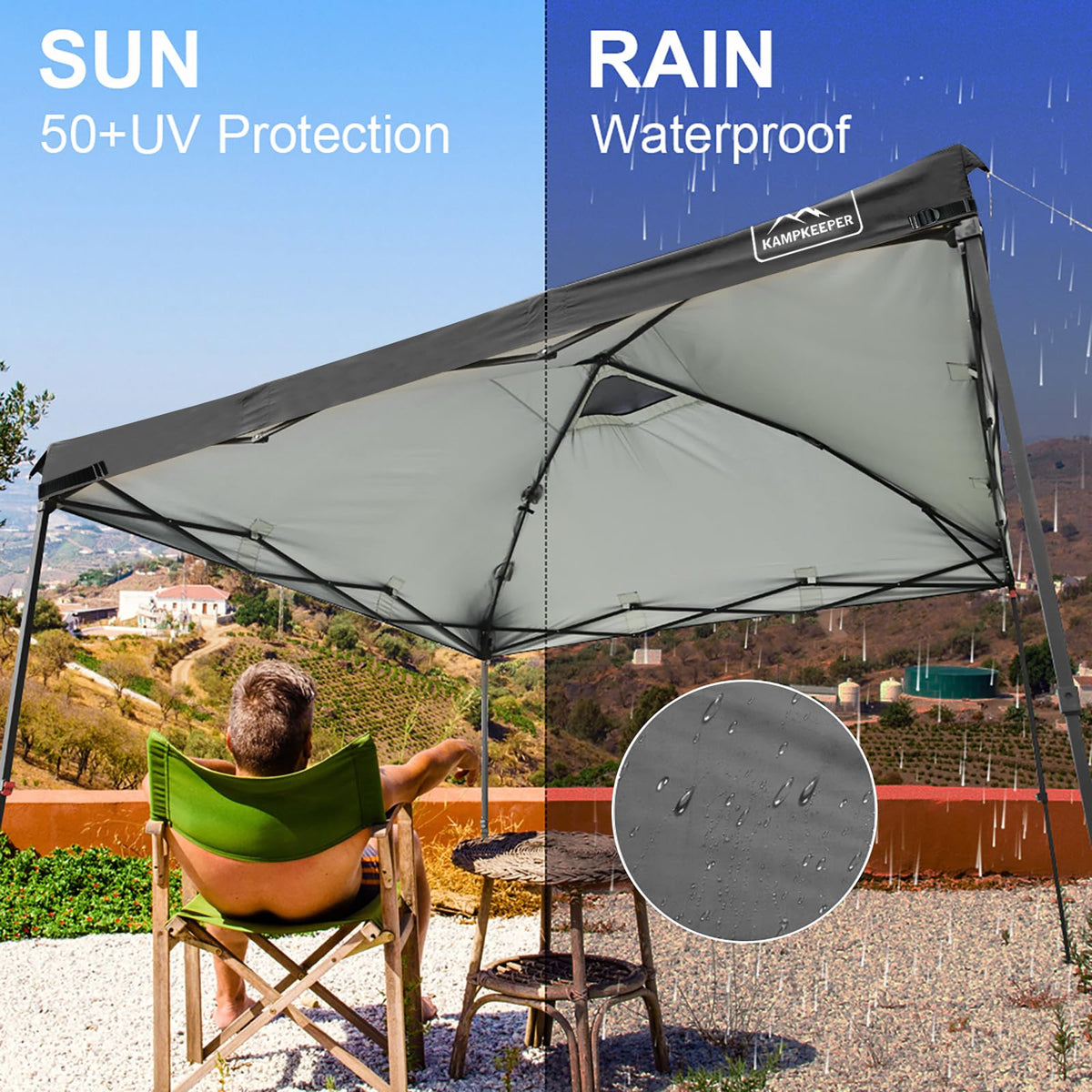 KAMPKEEPER canopy top with air vent improves airflow for comfort.